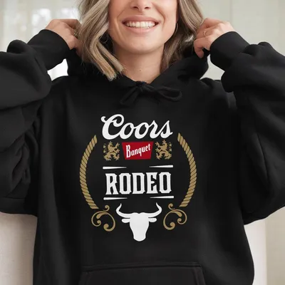 Coors Banquet Rodeo Navy Hoodie – Western Rope And Bull Skull Graphic Hoodie, Soft Country Rodeo Hoodie For Men & Women