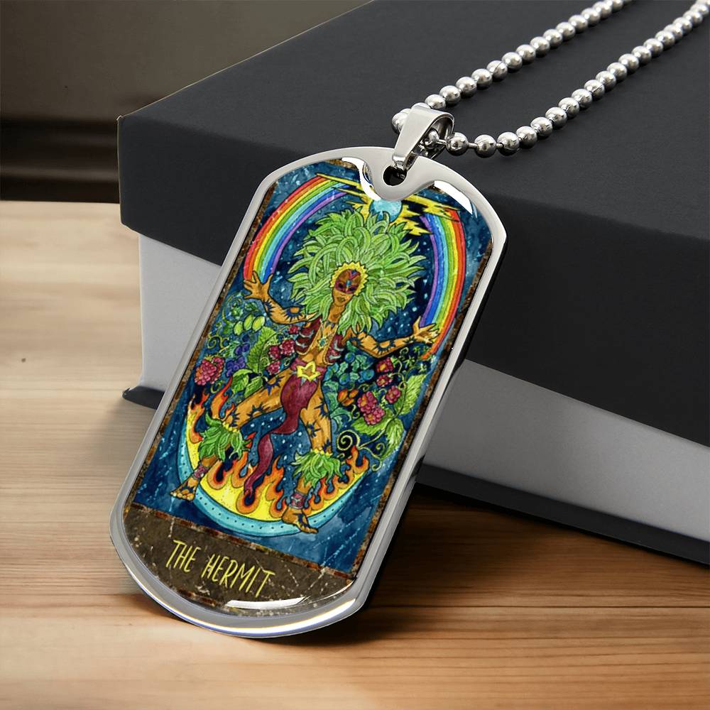 Tarot Card Necklace. Silver Or Gold. For Wiccans, Astrology, Zodiac, Spiritual, Best Friend. Boho. The Hermit - Army Tag Necklace, Dog Tag