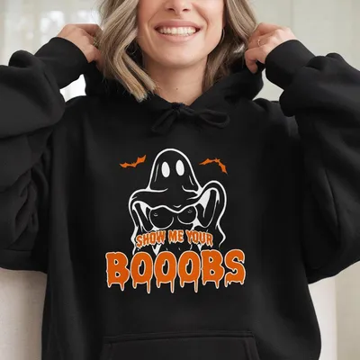 Show Me Your Booobie Hoodie, Funny Halloween Ghost Cute Hoodie, Vintage Hoodie For Men And Women, Unisex Hoodie