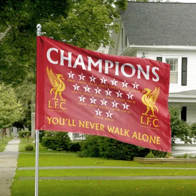 Liverpool Champions You’Ll Never Walk Alone Horizontal House Flag, Soccer Team Fan Decor Horizontal House Flag