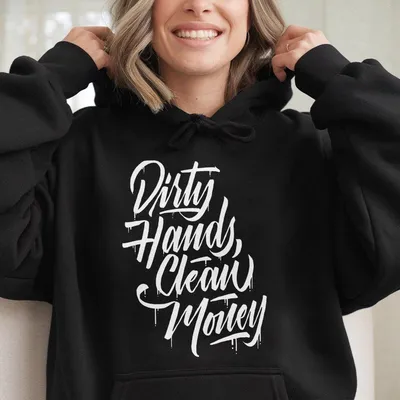 Men'S Letter Hoodie, Troll Co Clothing Dirty Hands Make Clean Money Hoodie, Mechanic Workwear, Back Printed Streetwear Hoodie