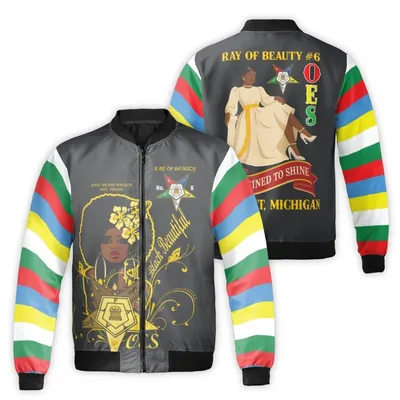 Oes Ray Of Beauty No.6 Windproof Bomber Jacket, Destined To Shine Detroit Michigan, Prince Hall Sisterhood Apparel Bomber Jacket