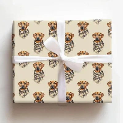 Bundle Up with the Rhodesian Ridgeback - Gift Wrap for Christmas, Holidays Wrapping Paper, Christmas Wrapping Paper
