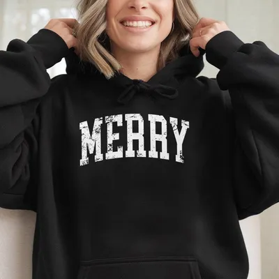 Retro Merry Hoodie, Merry Christmas Hoodie, Womens Christmas Hoodie, Festive Holiday Hoodie, Cute Christmas Gift, Christmas