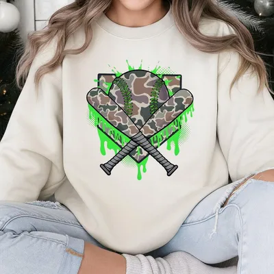 Baseball Drip For Men Ice Cream Dripping Men Baseball Camo Sweatshirt Graphic Sweatshirt,Trendy Camo Baseball Boy,Camo Girl,Vintage Camo Youth Sweatshirt