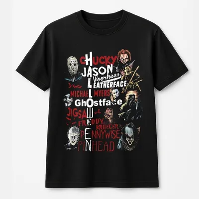 The Boys Of Fall T-Shirt, Halloween Scary Movie Villains Graphic, Jason, Freddy, Chucky, Myers, Pennywise, Ghostface T-Shirt