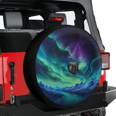 Spare Tire Cover, Northern Lights Aurora Borealis, Cosmic Winter Landscape, Galaxy Night Sky Wheel Protector, Universal Spare Tire Cover