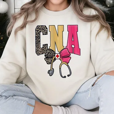 Colorful Leopard Cna Sweatshirt Sweatshirt Sweatshirt Cute Nursing Assistant Graphic Crewneck With Bow Stethoscope Gift For Her