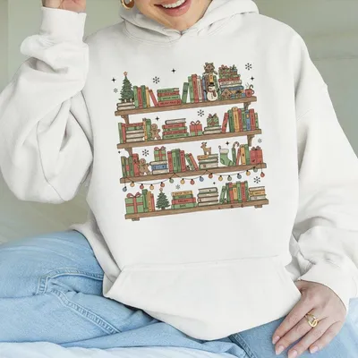 Christmas Book Shelve Hoodie,Reading Teacher Hoodie,Book Lover Christmas Gift,Vintage Xmas Librarian Reading