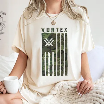 Vortexoptics Camo Flag Logo T-Shirt Patriotic Outdoor T-Shirt For Hunters Tactical Enthusiasts White Shir