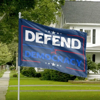 Horizontal House Flag, Defend Democracy Political Statement Red White Blue Star Horizontal House Flag