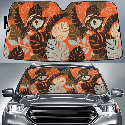 Multicolor Monstera Leaves Orange Theme Car Sun Shades Cover Auto Windshield PrintSyde