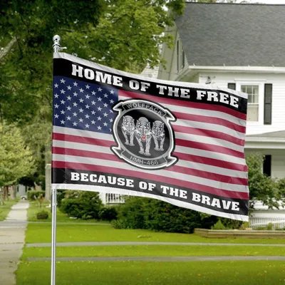 Wolfpack Hmh-466 Home Of The Free Us Flag House Flag Military Veteran Decor Horizontal House Flag