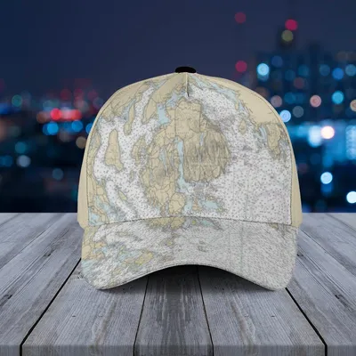 Mount Desert Island Baseball Cap, Nautical Chart Print, Maine Ocean Map Boating Hat Baseball Cap