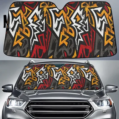 Multicolor Grunge Graffiti Geometric Shapes Grey Red Yellow Car Sun Shades Cover Auto Windshield PrintSyde