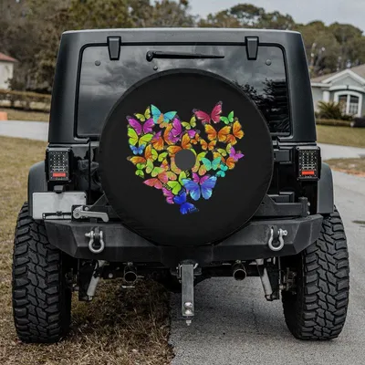 Colorful Butterfly Heart Spare Tire Cover, Cute Butterflies Design, Inspirational Artistic Tire Cover For Car, Rv, Truck, And Camper Spare Tire Cover