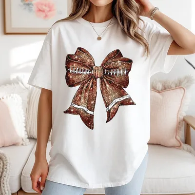 Coquette Football T-Shirt Football Bow T-Shirt Football Mom T-Shirt Game Day T-Shirt Fall T-Shirt Football Season Gifts Sports