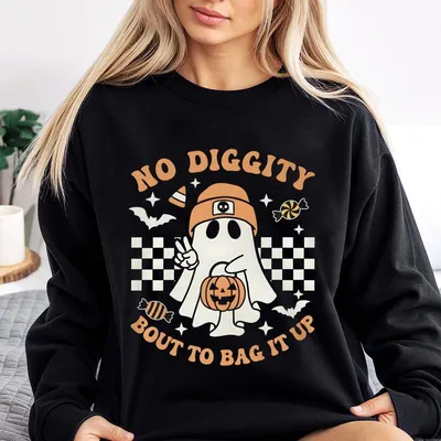 No Diggity Bout To Bag It Up Sweatshirt, Ghost Halloween Sweatshirt, Pumpkin For Halloween, Spooky Season Sweatshirt, Retro Halloween Top