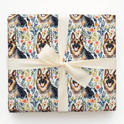 Garden with the German Shepherd - Gift Wrap for Christmas, Holidays Wrapping Paper, Christmas Wrapping Paper