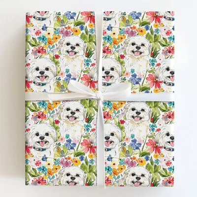 Garden with the Maltese - Gift Wrap for Christmas, Holidays Wrapping Paper, Christmas Wrapping Paper