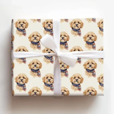 Bundle Up with the Cavapoo - Gift Wrap for Christmas, Holidays Wrapping Paper, Christmas Wrapping Paper