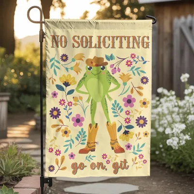 Funny Frog No Soliciting Garden Flag , Go On Git Western Cowboy Yard Decor Vertical Garden Flag