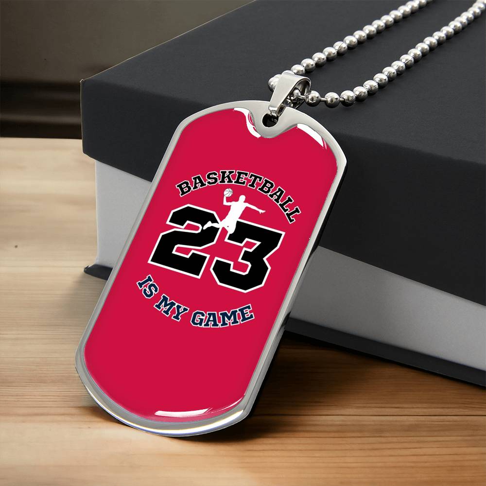 Basketball Sports Necklace I Jersey Design No. 23 I Personalized Sports Jewelry I Red - Army Tag Necklace, Dog Tag