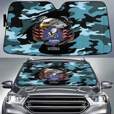 Bald Eagle In Front Of An American Flag With Blue Camo Pattern Printed Car Sun Shades Cover Auto Windshield PrintSyde