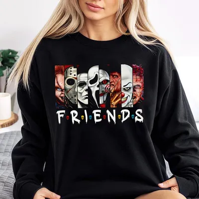 Halloween Characters Friends Sweatshirt, Unisex Sweatshirt, Spooky Movie Characters Graphic, Comfy Soft Sweatshirt