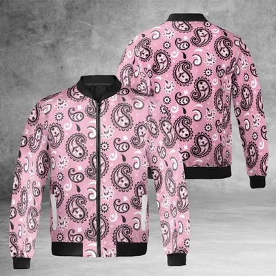 Pastel Pink Skull Pattern Windproof Bomber Jacket, Perfect For An Edgy Y2k Fashion Statement Or Light Goth Style Bomber Jacket