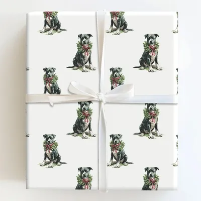 Pit Bull Festive - Gift Wrap for Christmas, Holidays Wrapping Paper, Christmas Wrapping Paper