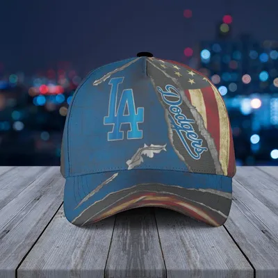 Los Angeles Dodgers Freedom Ripper Distressed Us Flag Blue Baseball Cap - Ripped Metal Baseball Fan Gift Baseball Cap