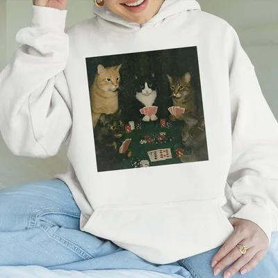 Funny Animal Vintage Graphic Hoodie Royal Flush Felines Hoodie Cat Hoodie Gifts For Friends Unisex Meme Cringe Funny Hoodie