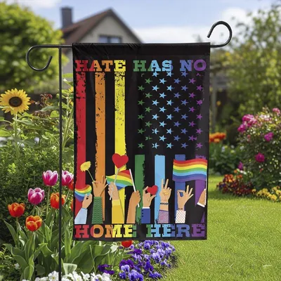 Vertical Garden - Hate Has No Home Here Garden Flag , Rainbow Pride Equality Vertical Yard Banner Vertical Garden Flag