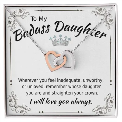 To My Badass Daughter - Interlocking Heart Necklace Interlocking Hearts Necklace