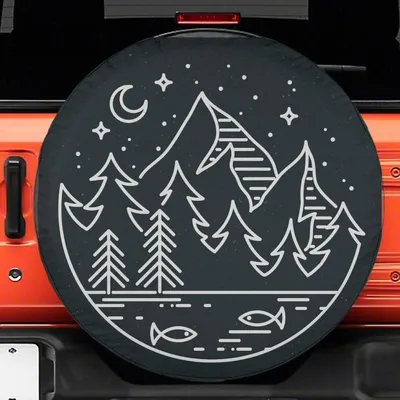 Spare Tire Midnight Pines Hand,Drawn Lines Wheel Cover With Backup Camera Hole With Backup Camera Hole Option For Wranglers, Broncos Gift Spare Tire Cover