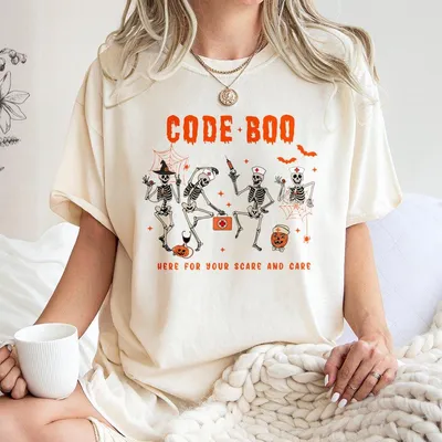 Halloween Nurse T-Shirt, Spooky Season Gifts, Code Boo Halloween Skeleton T-Shirt, Nurse Gifts, Nursing T-Shirt, Outfit T-Shirt For Her Him