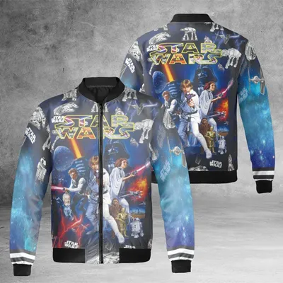 Bomber Jacket,Star Wars Movie Poster Full Print,Sci Fi Fan Gift,Galactic Space Battle Graphic Outerwear Bomber Jacket
