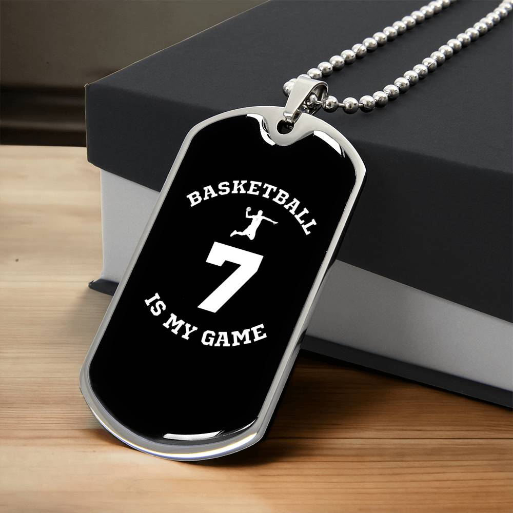 Basketball Sports Necklace I Jersey Design No. 7 I Personalized Sports Jewelry - Army Tag Necklace, Dog Tag