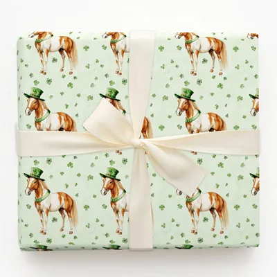 Leprechaun American Paint Horse - Gift Wrap for Christmas, Holidays Wrapping Paper, Christmas Wrapping Paper