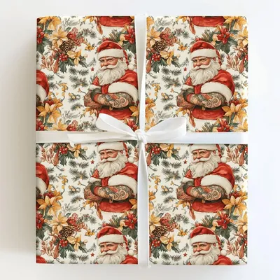 Tattooed Tinsel Clause - Gift Wrap for Christmas, Holidays Wrapping Paper, Christmas Wrapping Paper