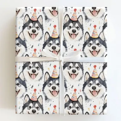 Happy Birthday Husky - Gift Wrap for Christmas, Holidays Wrapping Paper, Christmas Wrapping Paper