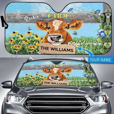 Beef Cattle Rockin Custom Name Car Sun Shade Cover Auto Windshield PrintSyde