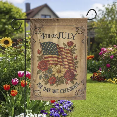 4th Of July Garden Flag , The Day We Celebrate Vintage American Flag Decor Vertical Garden Flag