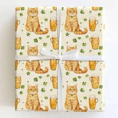 Brews with the Tabby - Gift Wrap for Christmas, Holidays Wrapping Paper, Christmas Wrapping Paper