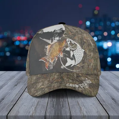 Carp Fishing Camouflage Baseball Cap, Realistic Leaf Camo Print, Outdoors Angler Hunter Hat Baseball Cap