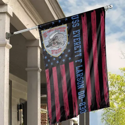 Uss Everett F. Larson Dd-830 Crewveteran Garden Flag, Distressed American Flag Vertical Decor Vertical House Flag
