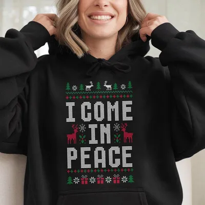I Come In Peace Funny Matching Couples Ugly Christmas Hoodie Casual Daily Wear Hoodie
