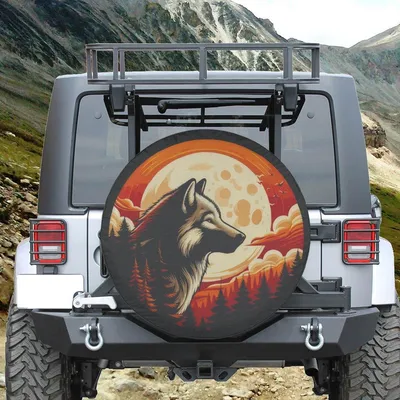Howling Wolf Moon Spare Tire Cover, Forest Wildlife Wheel Protector, Outdoors Nature Sunset Car Accessories, Adventure Gift Spare Tire Cover