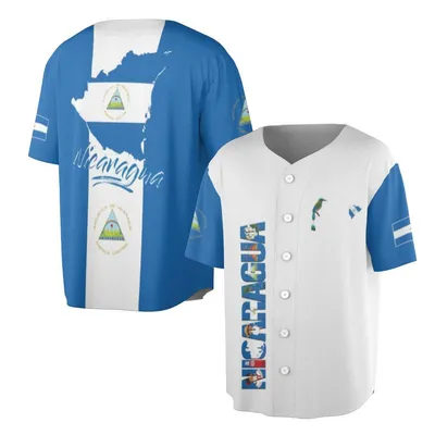 Baseball Jersey, Nicaragua Flag Graphic Map Country Silhouette, Central America Heritage Baseball Jersey